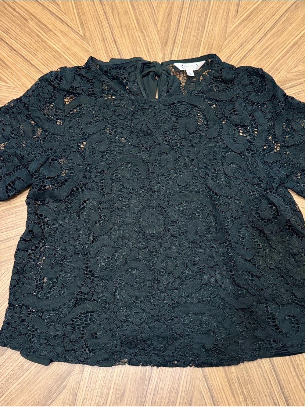 Nanette Lepore Black Floral Lace Short Sleeve Top
